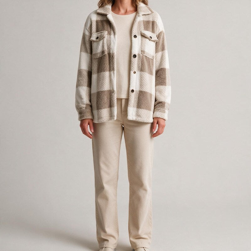 Ternet Sherpajakke i Skjortesnit | Blød Plys#farve_beige